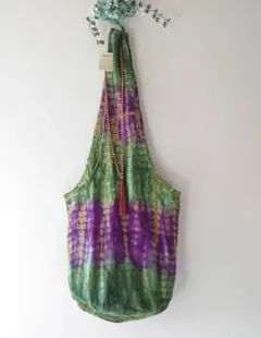 未使用タグ付き【MALAIKA】 エスニックタイダイショルダーバッグ丸底インド綿