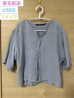 ラルフローレン ビッグカラー ブラウス チェック柄 XL リメイク 刺繍 