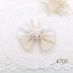 ももうさぎ×コットンフラワーアイボリー　バイカラーふわリボン　ヘアクリップ