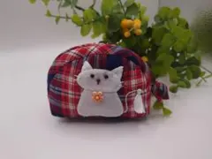 ミニポーチ【にゃんこ︰格子チェック︰レッド】コインケース