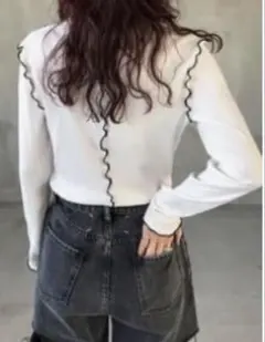 SHEIN リブ素材 ホワイト 長袖 トップス