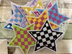 星形 チェッカーフラッグ柄ワッペン セット