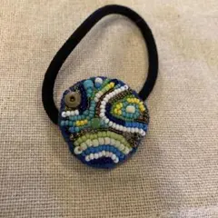 ビーズ装飾ヘアゴム 青