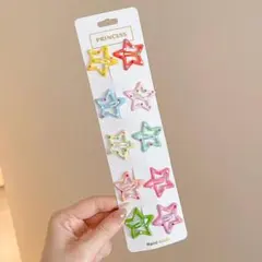 パッチンピン ヘアクリップ アレンジピン カラーピン 星形10点セット