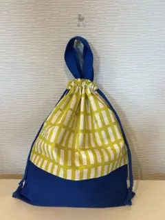 ハンドメイド☆体操服袋☆北欧調四角黄色×ブルー