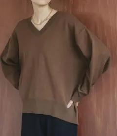 グローバルワーク　スウェットライクVネックプルオーバー　ブラウン　S
