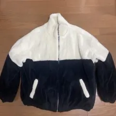 フリースジャケット 白黒 バイカラー ハイネック