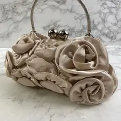ほぼ未使用品 ノーブランド 花柄コサージュ フォーマル ミニハンドバッグ