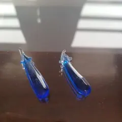 青いガラス滴形箸置き 2個セット