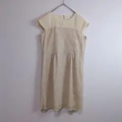 ワンピース 13+(XL相当) ドレス 花柄レース 裏地あり ベージュ系 古着