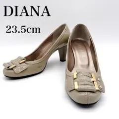 【DIANA】バックル パンプス エナメル ベージュ ラウンドトゥ 23.5