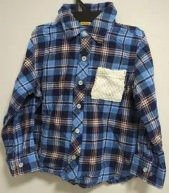 【Moujonjon】チェック柄長袖シャツ 100%綿 110cm