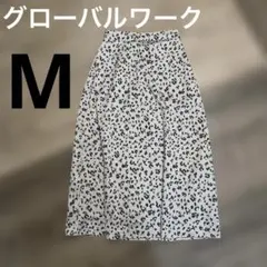 ヒョウ柄アニマル柄フレアロングスカート白黒M