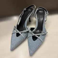 ZARA デニム調 ポインテッドトゥミュール 37