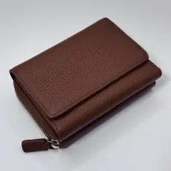 【新品/未使用】限定特価！牛革レザー製 3つ折り財布 ブラウン　シボ調