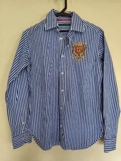 Ralph Lauren 白、ブルーストライプ長袖シャツ サイズ7