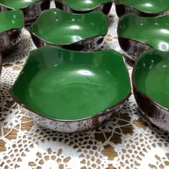 k24 輪島塗　小鉢20入　　緑色と茶色の漆器