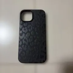 iPhone 15 14 ケース ブラック レオパード柄