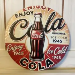 Aー６６ Enjoy Cola ブリキ看板 丸型 20cmのサムネイル