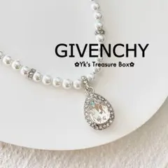 B981/GIVENCHY/シルバーxパール/パヴェ しずくクリスタルネックレスのサムネイル