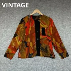 VINTAGE 総柄 ヴィンテージ 多色抽象パターン 長袖シャツ 日本製