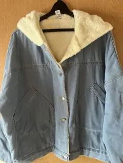 ボア裏地付き デニムジャケット フード付き XL