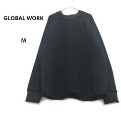 グローバルワーク M 黒 ワッフル編み 長袖プルオーバー しっかり硬め生地のサムネイル