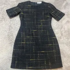 黒と黄色のチェック 半袖ミニワンピース