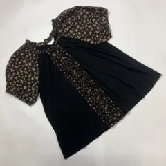 ピンクハウス 黒 小花柄 半袖カットソー/小花柄部分布帛、クリーニング済み