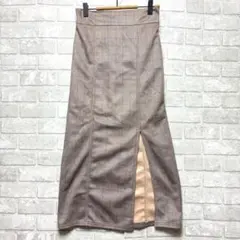 ロングスカート M 美品 ブラウン チェック スリット オフィカジ ストレッチのサムネイル