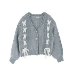 axes femme レースアップベロアモールカーディガン