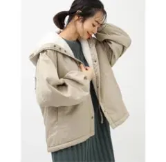 earth music&ecology 裏ボアショートモッズコートライトベージュ