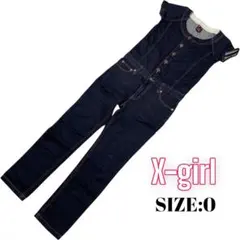 ⭐️A389⭐️ X-girl ♥ ノーカラー ロゴ 半袖 つなぎ オールインワン