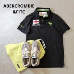 アバクロンビー＆フィッチ トナカイ胸刺繍ロゴ カノコ 鹿の子ポロシャツ 黒