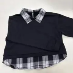 重ね着風 長袖シャツ 黒とチェック柄
