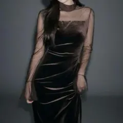 【極美品】SNIDEL シアードッキングベロアドレス　ブラウン サイズ0