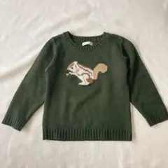 キムラタン♡リス刺繍オリーブグリーンニット100cm