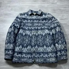 美品 インディアン・モーターサイクル ジャガード ボアジャケット L インディゴ