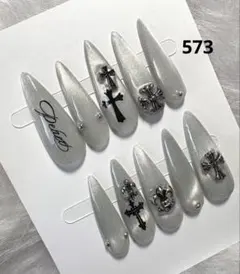 573現品ネイルチップ　十字架　ギャル　ワンホン　地雷系　推し　ロングネイル