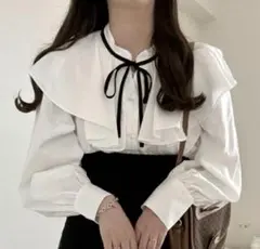 GRL グレイル　フリル付き　リボン　ホワイトシャツ