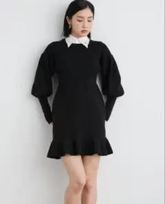 LILY BROWN カラー付きニットミニワンピース ブラック