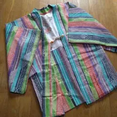 ㊵絞り★美しい縦縞の羽織★くすみカラー