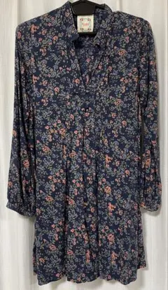 BEAMS HEART ネイビー花柄チュニック 長袖