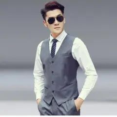 ベスト 尾錠付き フォーマル ビジネス オールシーズン Mサイズ グレー