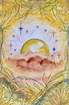 降り注ぐ金色の光】,天使,angel,空,青空,光,ブルー,青,青い鳥,抽象画