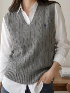 ラルフローレン　POLO ケーブルニット ノースリーブベスト オリーブグリーン