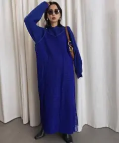 Ameri/MESH LAYERED HOODED KNIT DRESS