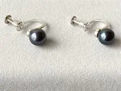グレー　ダーク　パール　イミテーション　イヤリング　冠婚葬祭