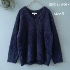 GLOBAL WORK ネイビーシャギーニット