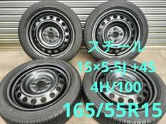 スチール 15×5.5J 4H/100 +45 165/55R15 ガンメタ塗装のサムネイル